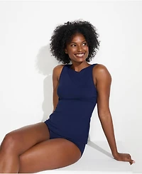 Lands' End Women's D-Cup High Neck Upf 50 Sun Protection Modest Tankini Swimsuit Top