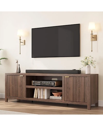 gaomon Fluted Tv Stand for 80 Inch Tv, Modern Entertainment Center with Storage & Gold Handles