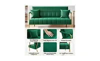 Yaheetech 56.5 W Upholstered Sofa Couch with Gold-tone Metal Arms and Legs