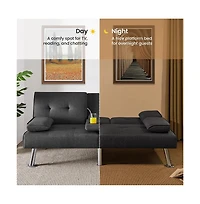 Yaheetech Fabric Upholstered Convertible Futon Sofa Bed for Small Space, Black