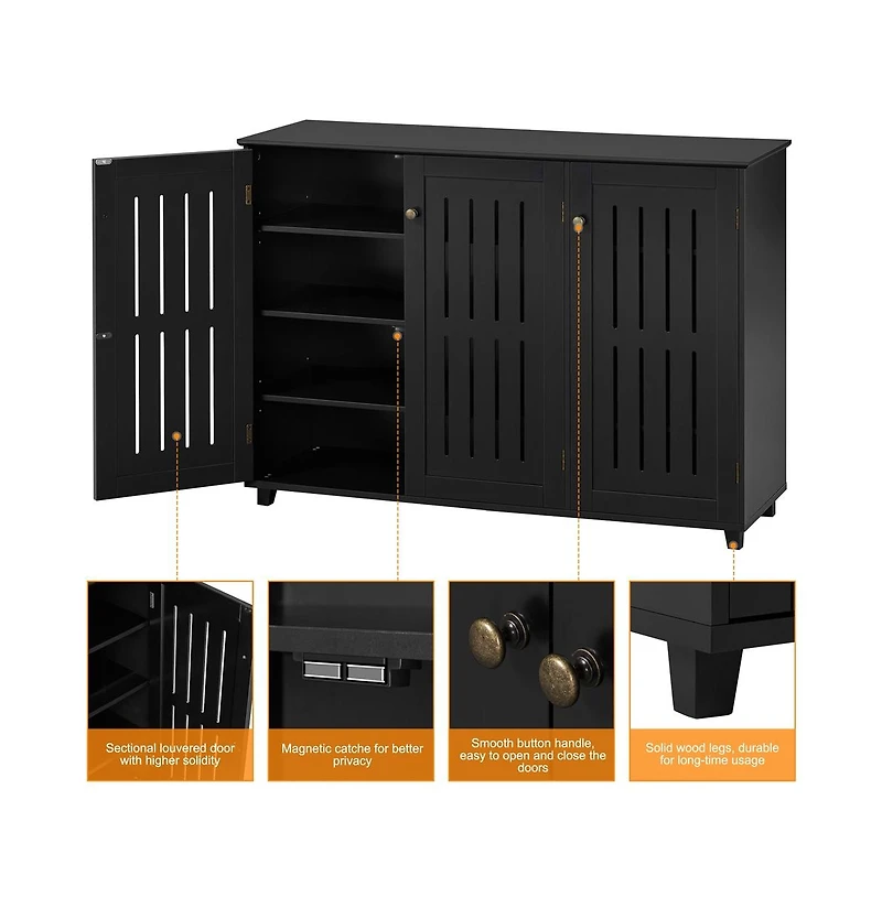 Louvered Door 4-Tier Shoe Storage Cabinet Closed Shoes Rack