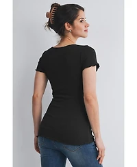 Hello Miz Maternity Scoop Neck Short Sleeve Ribbed Top
