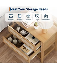 gaomon Rattan Nightstand Set of 2, Boho Bedside Tables with 2 Rattan Drawers & Large Storage