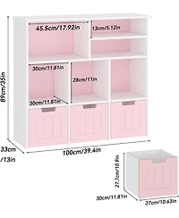 gaomon Toy Storage Cabinet with 3 Movable Drawers and 6 Cubes, Kids Bookshelf Organizer with Wheels