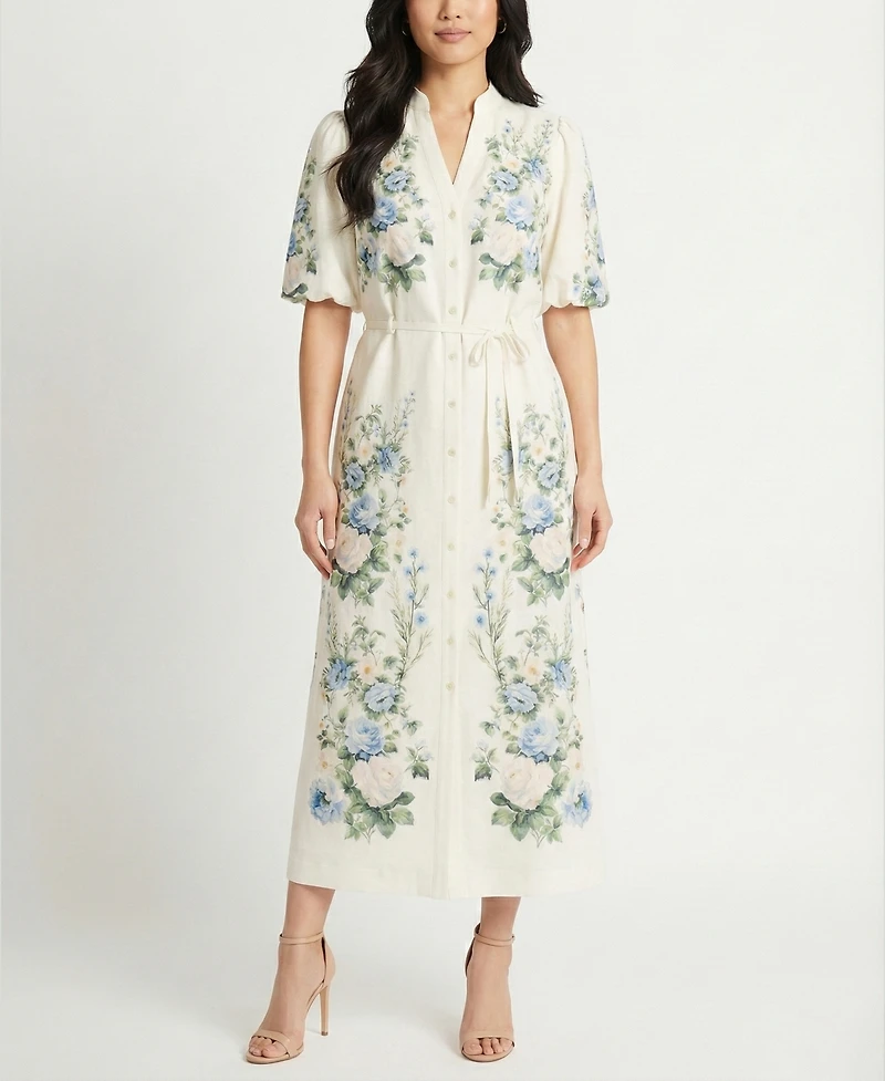 Taylor Petite Placement Print Short-Sleeve Shirt Dress