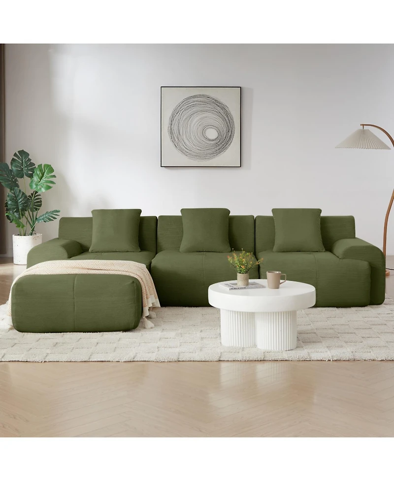 Streamdale Furniture Modern L-Shaped Corduroy Sectional Sofa with Ottoman