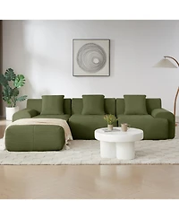 Streamdale Furniture Modern L-Shaped Corduroy Sectional Sofa with Ottoman