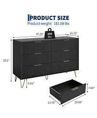 gaomon Fluted 6-Drawer Dresser for Bedroom, 47" Wide Modern Wooden Chest of Drawers