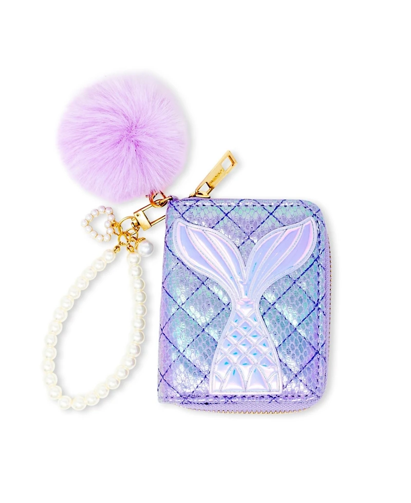 Zomi Gems Girls Mermaid Tail Wallet with Pom-Pom & Pearl Strap, Purple