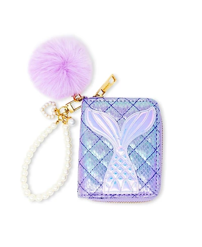 Zomi Gems Girls Mermaid Tail Wallet with Pom-Pom & Pearl Strap, Purple