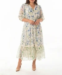 Taylor Plus 3/4-Length Sleeve Printed Maxi Shirt Dress