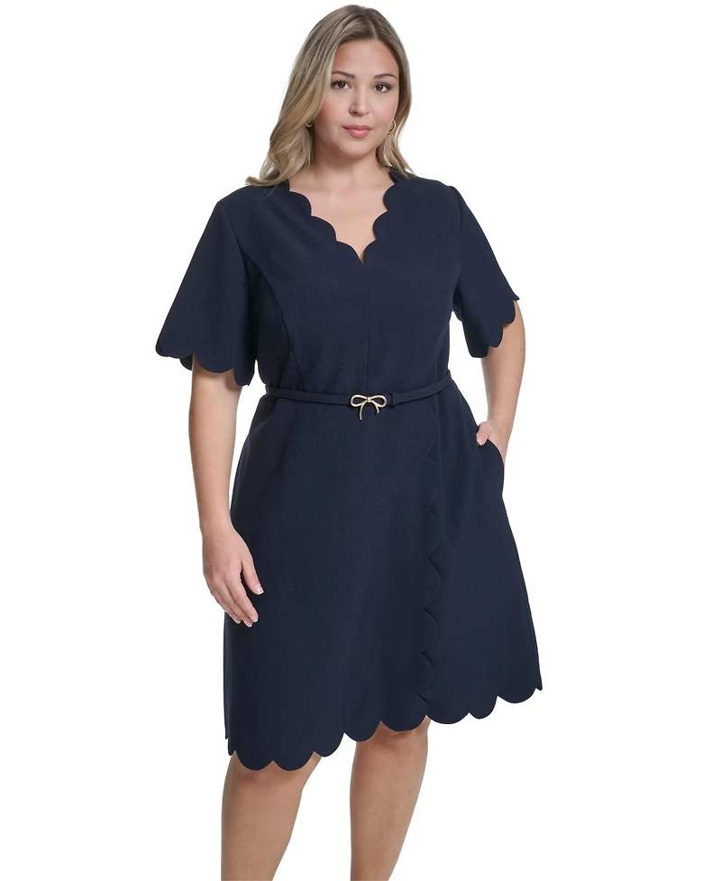 Eliza J Plus Scalloped Hem V-Neck Dress