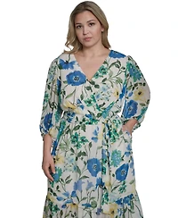 Jessica Howard Plus Balloon-Sleeve Tiered Midi Dress