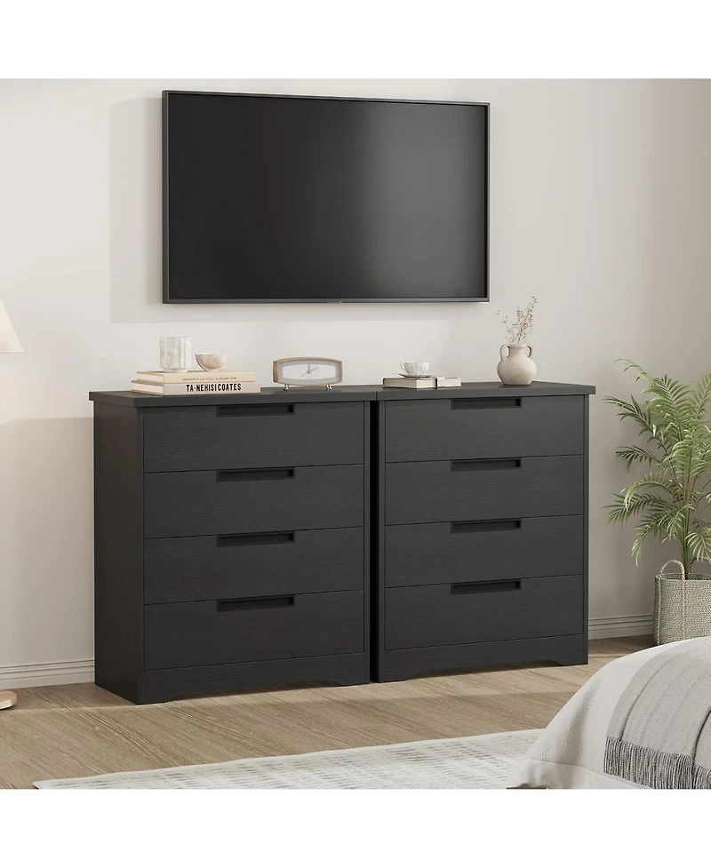 gaomon 4-Drawer Dresser for Bedroom, Wooden Chest of Drawers with Embedded Handles, Black