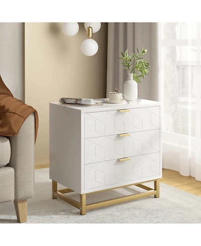 gaomon 3 Drawer Dresser with Metal Legs, Wood Storage Chest Organizer for Bedroom, Living Room, Hallway