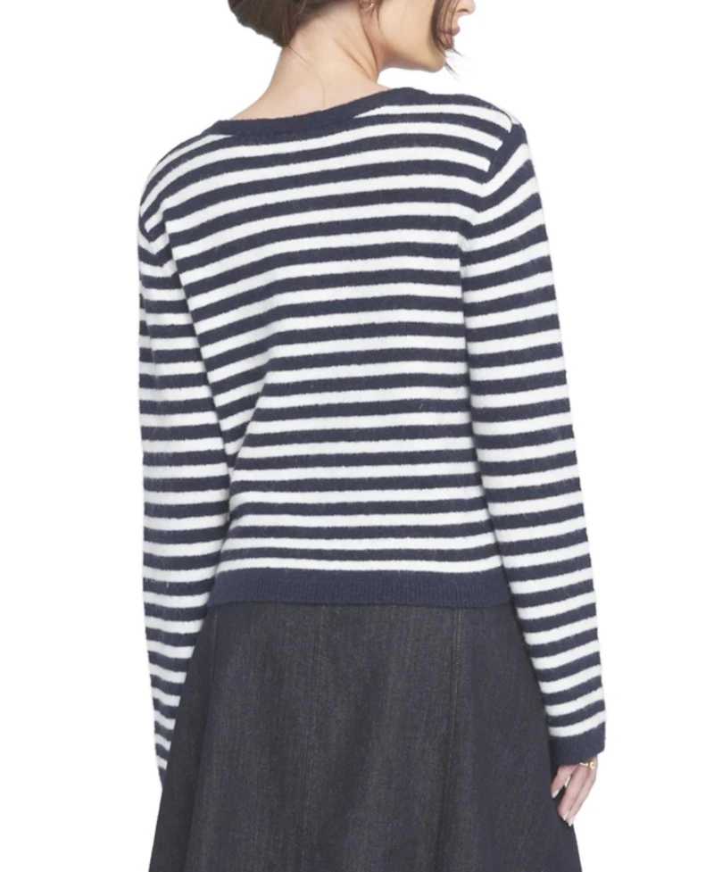 Elle Collection Women's Fuzzy Striped Cardigan Sweater