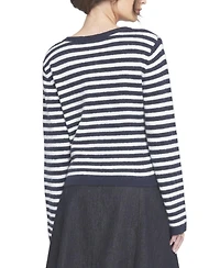 Elle Collection Women's Fuzzy Striped Cardigan Sweater