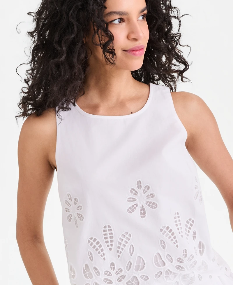 I.n.c. International Concepts Women's Cotton Eyelet Lace Sleeveless Top, Macy's Exclusive