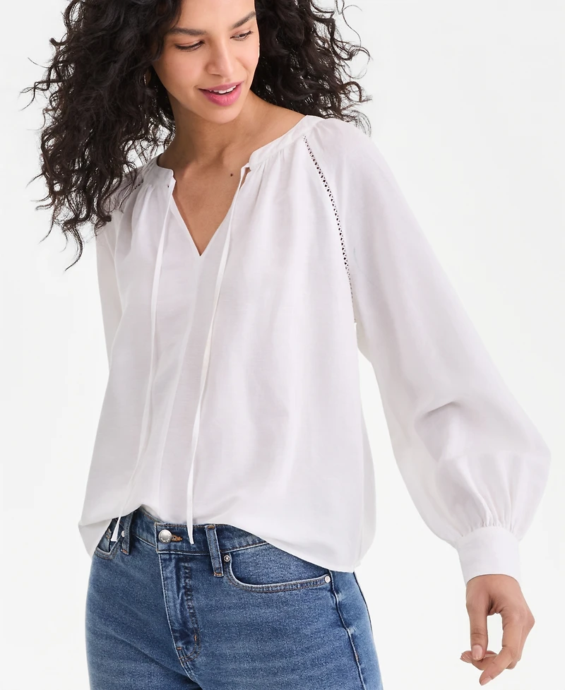 I.n.c. International Concepts Women's Long Sleeve Linen-Blend Blouse, Macy's Exclusive