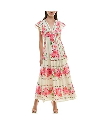 Taylor Women's Floral Printed V-Neck A-Line Dress