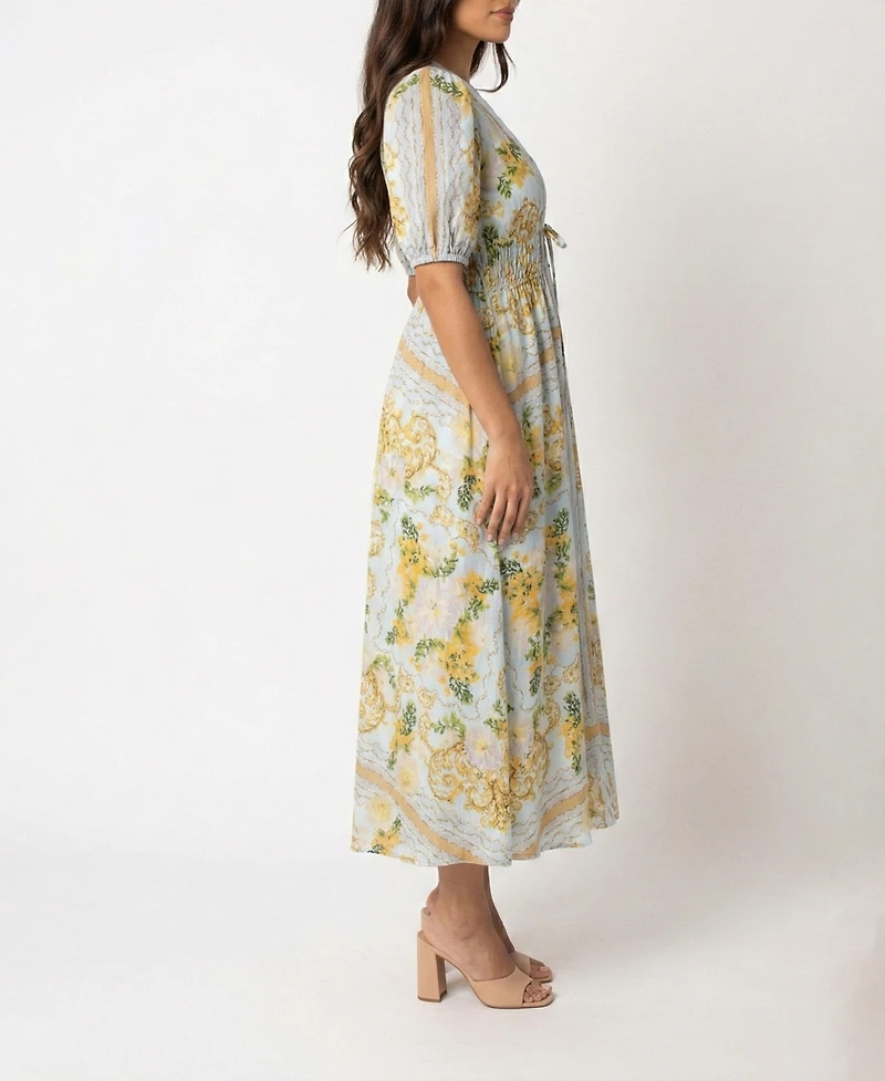 Taylor Women's Smocked Waist A-Line Tie Detail Dress