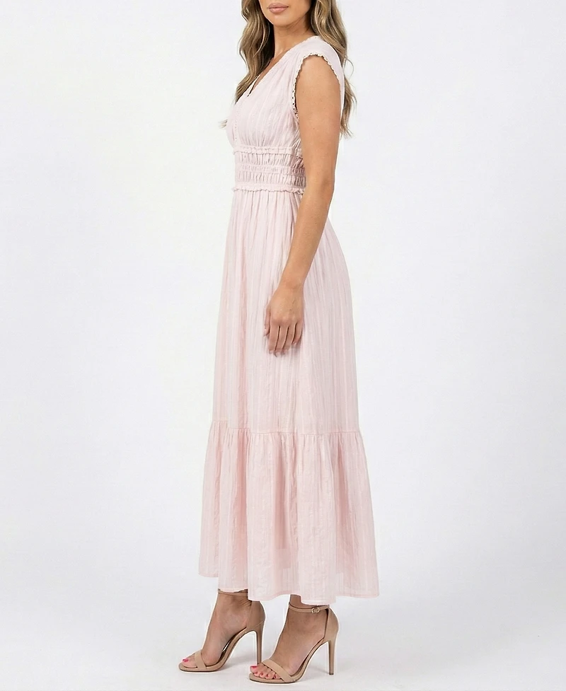 Taylor Women's Lace Trim Smocked Waist V-Neck Dress