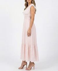 Taylor Women's Lace Trim Smocked Waist V-Neck Dress