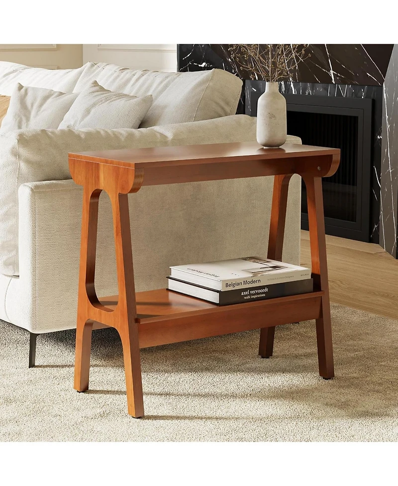 Tribesigns Solid Wood End Table with Storage Shelf, Narrow 2-Tier Side Table for Small Spaces, Sofa Couch Table, Tall Nightstand
