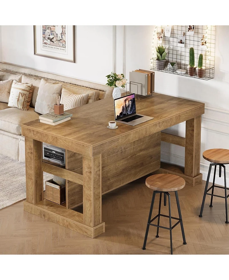 Tribesigns Bar Table, 55-Inch Counter Height Pub Table with Storage Shelves, High Top Kitchen Dining Table, Rectangle Wood Home Bar Unit