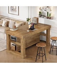 Tribesigns Bar Table, 55-Inch Counter Height Pub Table with Storage Shelves, High Top Kitchen Dining Table, Rectangle Wood Home Bar Unit