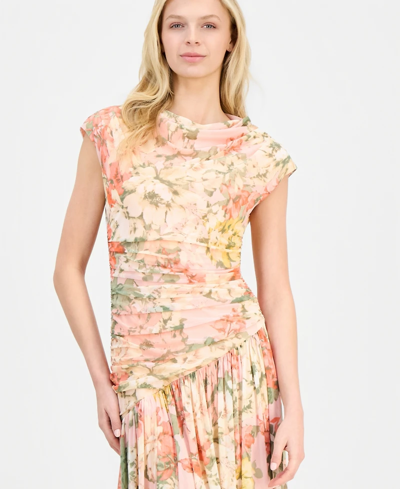 Robbie Bee Women's Asymmetrical-Waist Cowl-Neck Dress