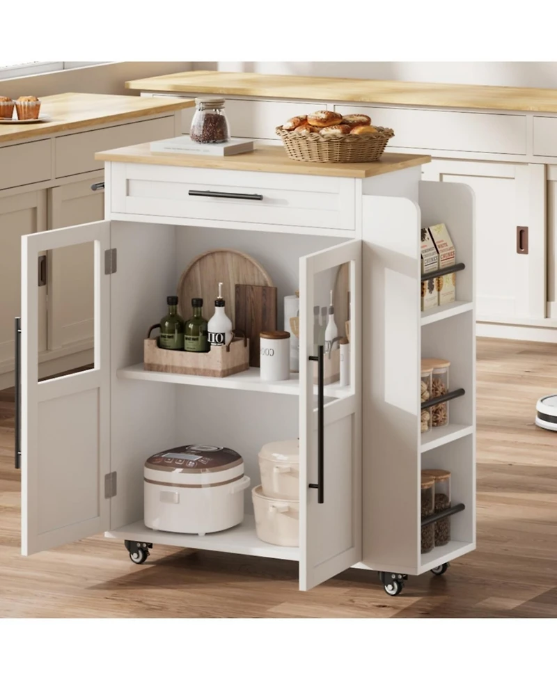 gaomon “42″ Kitchen Island Cart with Wood Top, Shelves & Locking Wheels”