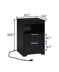 Streamdale Furniture Nightstand with Charging Station & 2 Drawers, Black