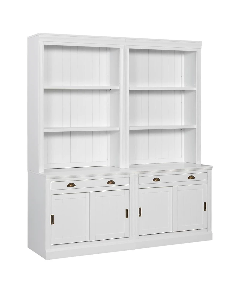 Streamdale Furniture Led Lighting Bookshelf Suite with Sliding Doors & Drawers, White