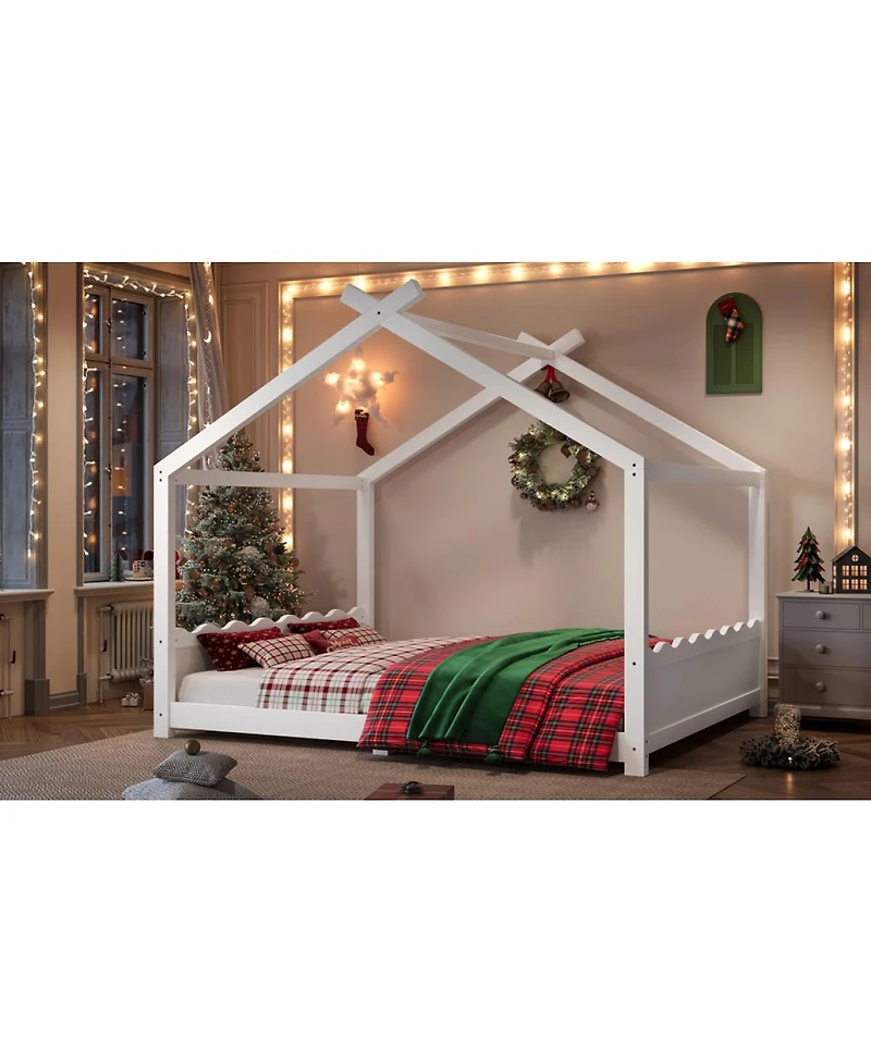 Streamdale Furniture Queen House Floor Bed with Slats, Solid Wood Frame for Kids