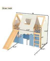 Streamdale Furniture Twin Size House Loft Bed with Sills, Tents, Slide, Lights