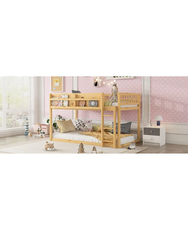 Streamdale Furniture Low Twin Over Twin Bunk Bed with Ladder, Solid Wood for Kids & Juniors