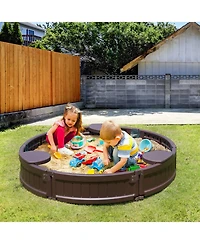 Slickblue Sandbox with Cover, 47.2 x 9.1 in Round Sand Box, Hdpe Sand Pit with 3 Corner Seating and Bottom Liner