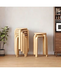 Streamdale Stackable Bentwood Stool Set of 4, 18" Round Stacking Backless Nesting Stools, Natural