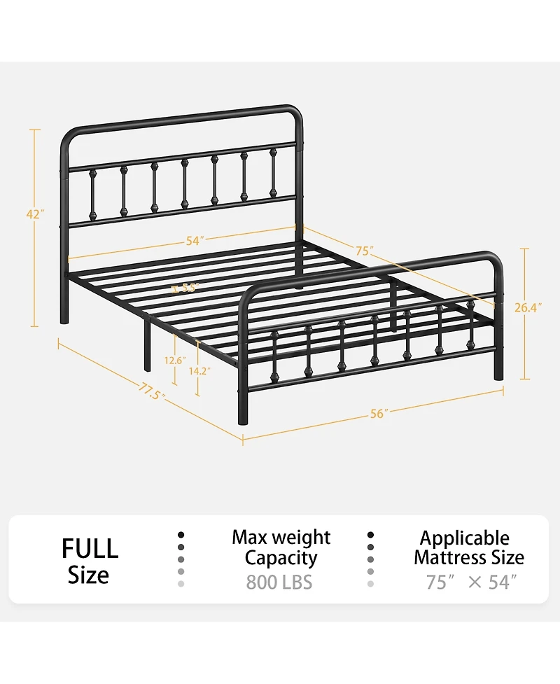 Streamdale Furniture Metal Bed Frame, Full Size, Headboard, Under Bed Storage