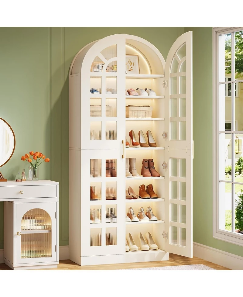 Tribesigns “Tall 8-Tier Shoe Cabinet with Acrylic Doors & Led Lights, 78″”