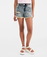 Madden Girl Juniors' High Rise Destructed Denim Shorts