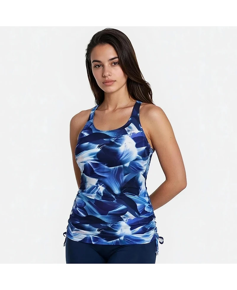 Calypsa Women's Maya Tankini Swim Top With Built-In Bra and Black Mid-Thigh Shorts