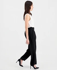 Anne Klein Essentials Petite Pleated Faux-Fly Pull-On Pants