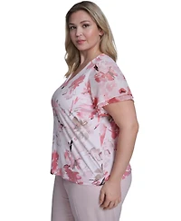 Calvin Klein Plus Printed V-Neck Short-Sleeve Top