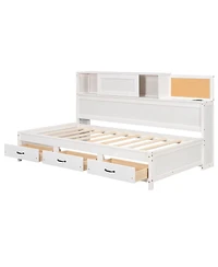 Streamdale Furniture Twin Size Wooden Daybed with 3 Storage Drawers & Usb Ports, White