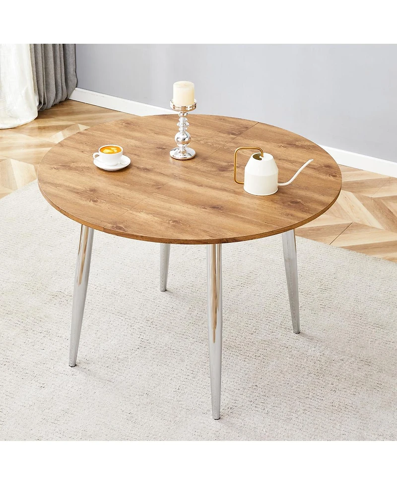 Streamdale Furniture Retractable Wood Grain Mdf Tabletop with Silver Metal Legs