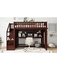 Streamdale Furniture Twin Loft Bed with Desk, Storage Shelf & Stairs, Espresso
