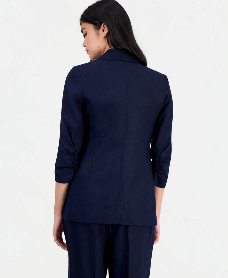 Bar Iii Women's Ruched-Sleeve Open-Front Linen Blazer, Exclusively at Macy's