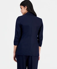 Bar Iii Women's Ruched-Sleeve Open-Front Linen Blazer, Exclusively at Macy's